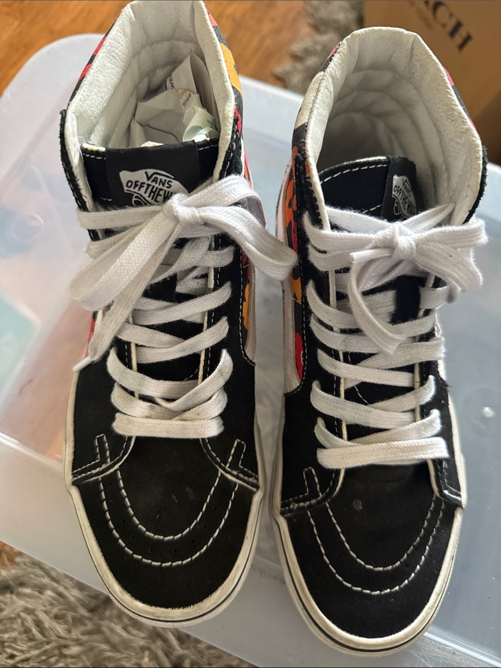 Vans Men Black High-Top Sneakers with Red, Orange & Yellow Side Accents